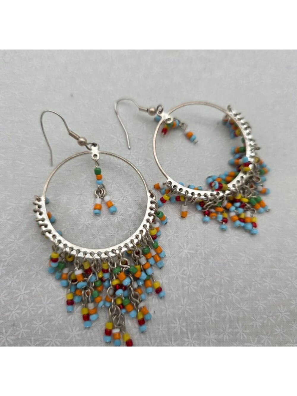Beaded Hoop Chandelier Earrings With Multicolor Beads & Silver-Tone Metal BOBO - Picture 4 of 4